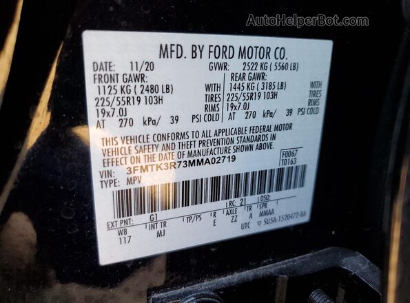 3FMTK3R73MMA02719 2021 FORD MUSTANG MACH-E PREMI Black Vista del compartimento del motor