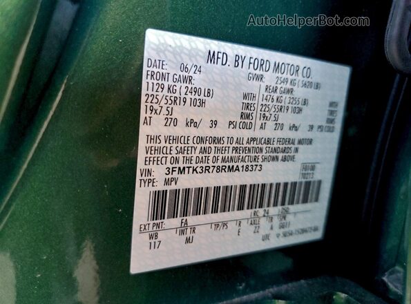 3FMTK3R78RMA18373 2024 FORD MUSTANG MACH-E PREMI Зеленый Панорамный вид салона 360°
