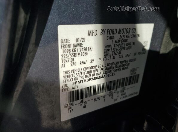 3FMTK3RM0MMA08239 2021 FORD MUSTANG MACH-E PREMI Синий Вид наклейки с VIN-кодом