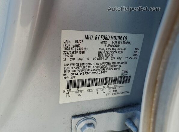 3FMTK3RM8NMA03470 2022 FORD MUSTANG MACH-E PREMI Серый Панорамный вид салона 360°