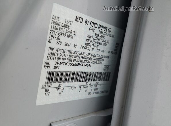 3FMTK3SS6MMA54344 2021 FORD MUSTANG MACH-E PREMI Серый Вид подкапотного пространства