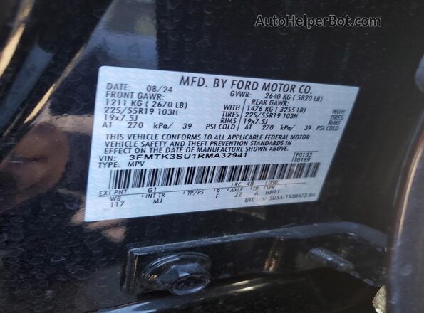 3FMTK3SU1RMA32941 2024 FORD MUSTANG MACH-E PREMI Black სალონის 360-გრადუსიანი ხედი