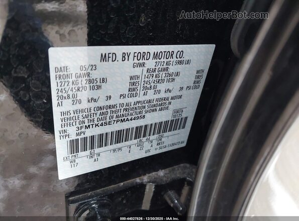 3FMTK4SE7PMA44958 2023 FORD MUSTANG MACH-E Black Widok komory silnika