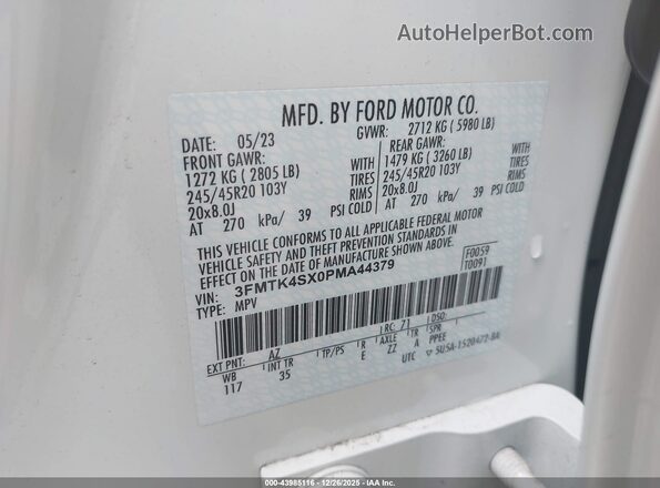 3FMTK4SX0PMA44379 2023 FORD MUSTANG MACH-E White Շարժիչի բաժամունքի տեսք