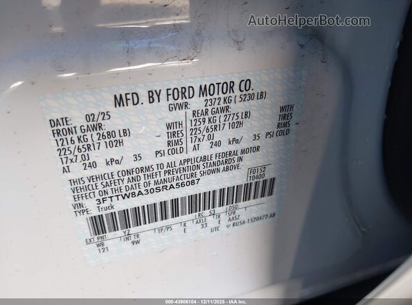 3FTTW8A30SRA56087 2025 FORD MAVERICK White Engine compartment view