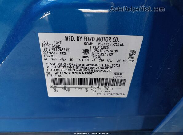 3FTTW8F97NRA15067 2022 FORD MAVERICK Blue Widok komory silnika
