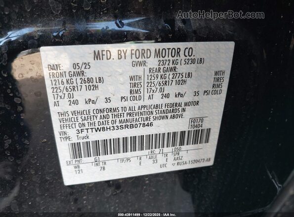 3FTTW8H33SRB07846 2025 FORD MAVERICK Black Engine compartment view