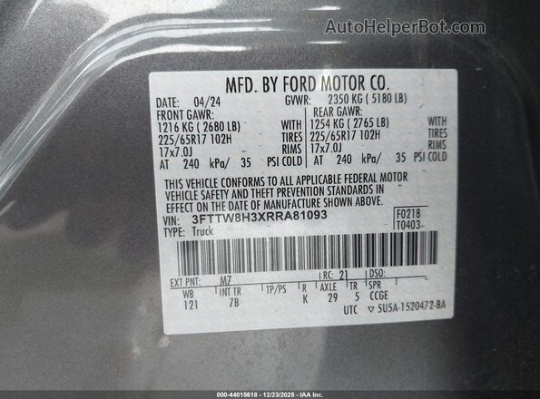 3FTTW8H3XRRA81093 2024 FORD MAVERICK Серый Вид подкапотного пространства