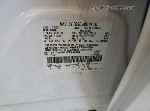 3FTTW8H91RRA24964 2024 FORD MAVERICK Белый Вид наклейки с VIN-кодом
