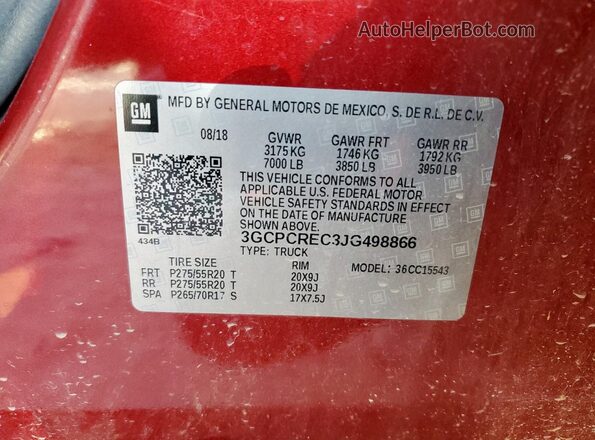 3GCPCREC3JG498866 2018 CHEVROLET SILVERADO Red VIN sticker view