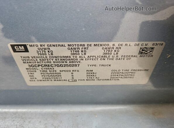 3GCPCREC7GG250287 2016 CHEVROLET ALL MODELS Blue 