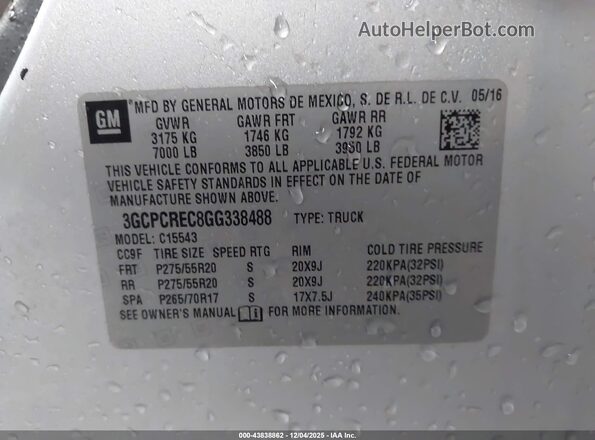 3GCPCREC8GG338488 2016 CHEVROLET SILVERADO Серебряный Вид подкапотного пространства