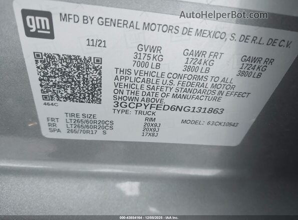 3GCPYFED6NG131863 2022 CHEVROLET SILVERADO Gray Շարժիչի բաժամունքի տեսք