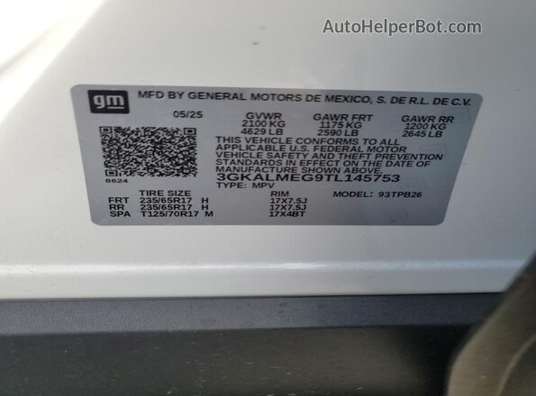 3GKALMEG9TL145753 2026 GMC TERRAIN White Вид наклейки з VIN-кодом