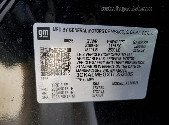 3GKALMEGXTL253105 2026 GMC TERRAIN Black Vista de la etiqueta del VIN