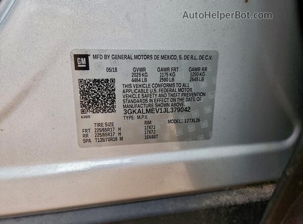 3GKALMEV1JL379042 2018 GMC TERRAIN Silver 