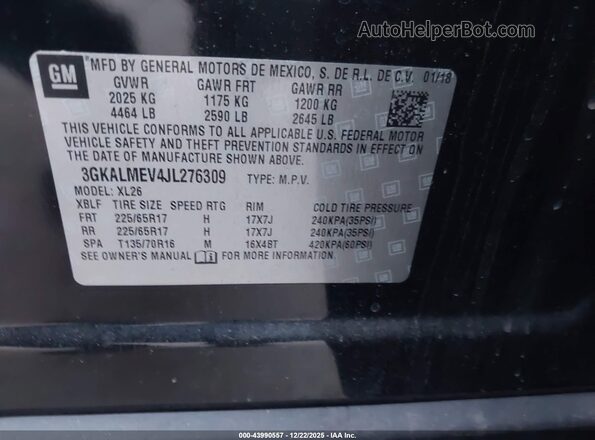 3GKALMEV4JL276309 2018 GMC TERRAIN Black Vista del compartimento del motor