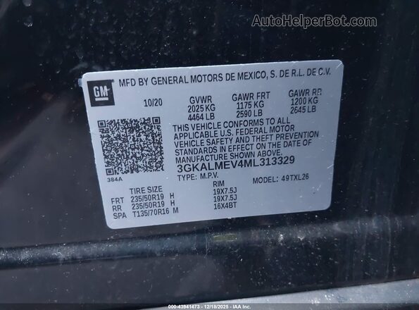 3GKALMEV4ML313329 2021 GMC TERRAIN Черный 