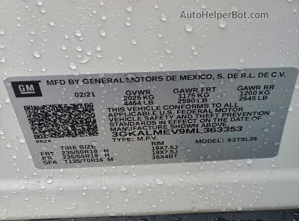3GKALMEV9ML363353 2021 GMC TERRAIN White Vista de la etiqueta del VIN