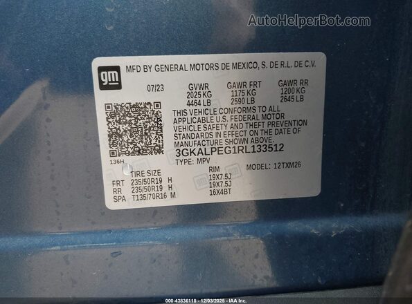 3GKALPEG1RL133512 2024 GMC TERRAIN Blue Engine compartment view