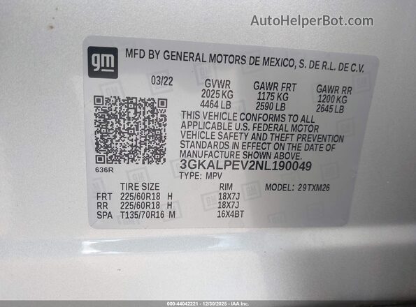 3GKALPEV2NL190049 2022 GMC TERRAIN Silver Вид підкапотного простору