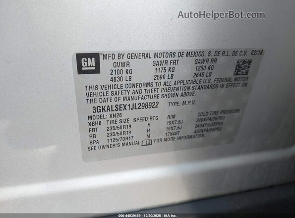 3GKALSEX1JL298922 2018 GMC TERRAIN Silver Widok komory silnika