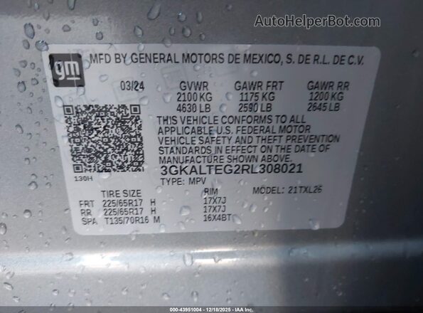 3GKALTEG2RL308021 2024 GMC TERRAIN Gray ძრავის განყოფილების ხედი