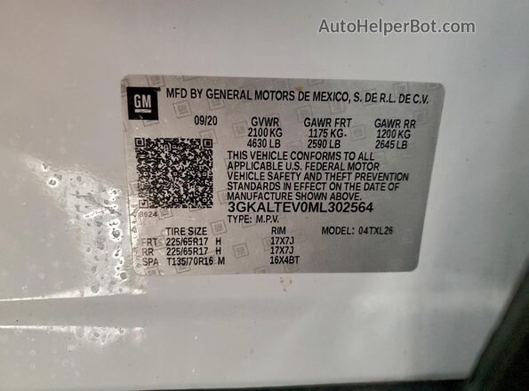 3GKALTEV0ML302564 2021 GMC TERRAIN White VIN sticker view