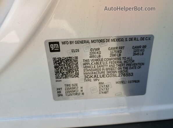 3GKALUEG0SL276553 2025 GMC TERRAIN White Вид наклейки з VIN-кодом