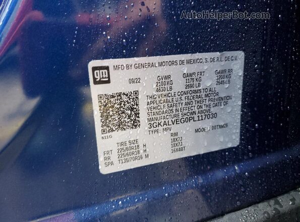 3GKALVEG0PL117030 2023 GMC TERRAIN Blue Вид наклейки з VIN-кодом