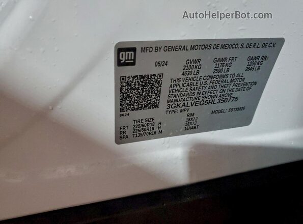 3GKALVEG5RL350775 2024 GMC TERRAIN White VIN կոդի պիտակի տեսք