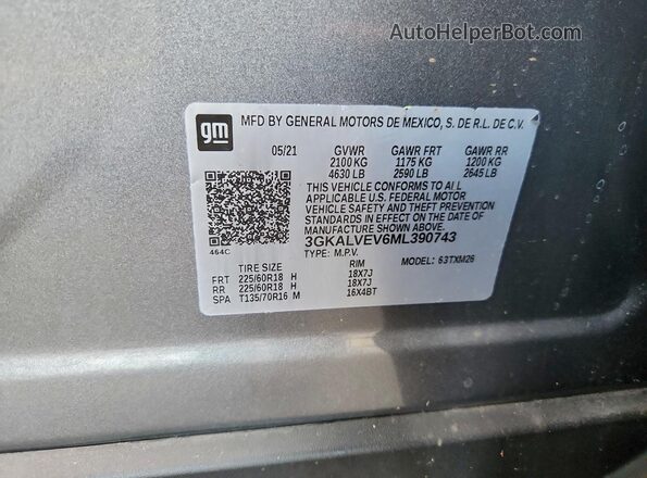 3GKALVEV6ML390743 2021 GMC TERRAIN Gray Vista de la etiqueta del VIN