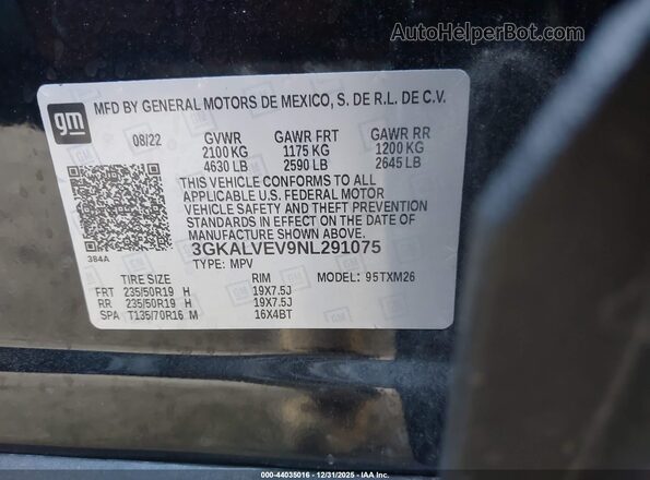 3GKALVEV9NL291075 2022 GMC TERRAIN Black ძრავის განყოფილების ხედი