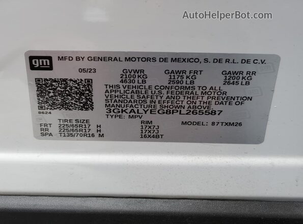 3GKALYEG8PL265587 2023 GMC TERRAIN White Вид підкапотного простору