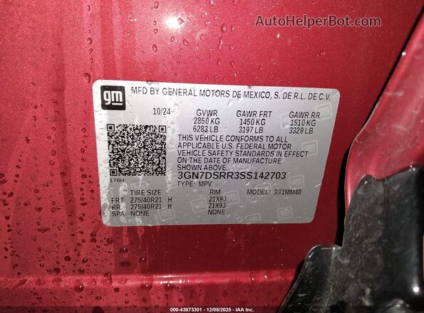 3GN7DSRR3SS142703 2025 CHEVROLET EQUINOX Red ძრავის განყოფილების ხედი