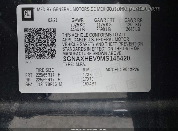 3GNAXHEV9MS145420 2021 CHEVROLET EQUINOX Dark Blue Շարժիչի բաժամունքի տեսք