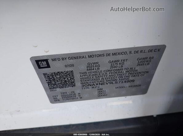 3GNAXNEV9LS714909 2020 CHEVROLET EQUINOX White Вид підкапотного простору