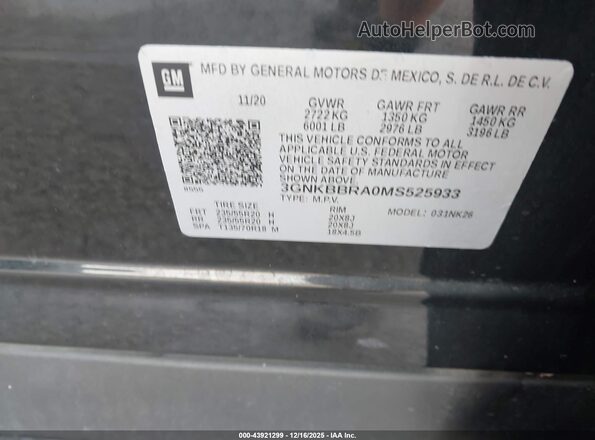 3GNKBBRA0MS525933 2021 CHEVROLET BLAZER Black Vista del compartimento del motor
