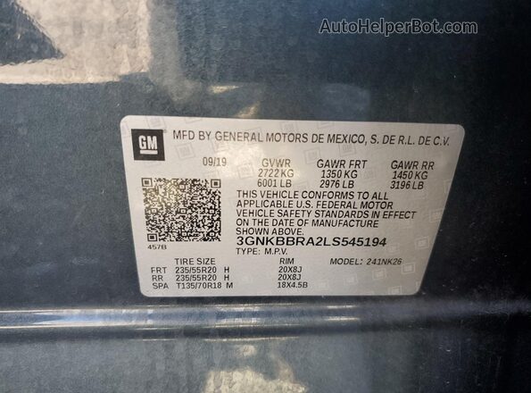 3GNKBBRA2LS545194 2020 CHEVROLET BLAZER Green Вид підкапотного простору