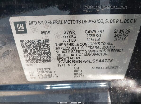 3GNKBBRA4LS544726 2020 CHEVROLET BLAZER Dark Blue Widok komory silnika