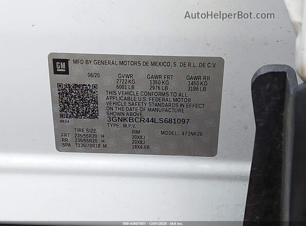 3GNKBCR44LS681097 2020 CHEVROLET BLAZER White Widok komory silnika