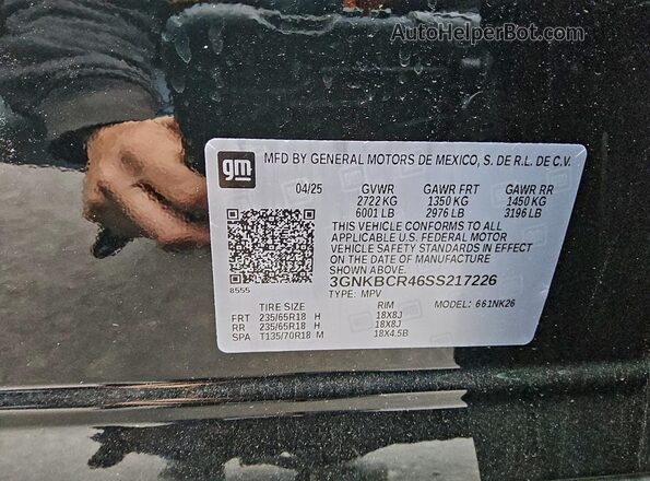 3GNKBCR46SS217226 2025 CHEVROLET BLAZER Black Vista interior de 360 grados