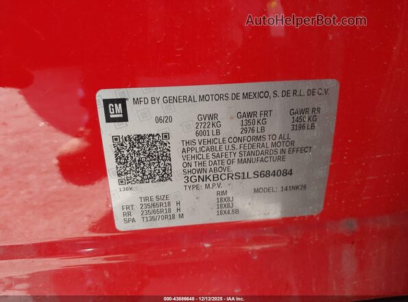 3GNKBCRS1LS684084 2020 CHEVROLET BLAZER Red Widok komory silnika