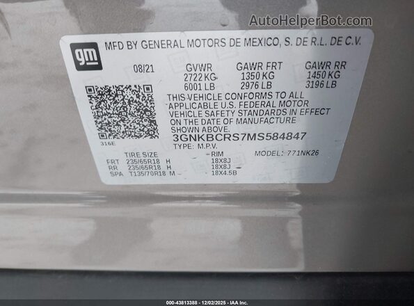 3GNKBCRS7MS584847 2021 CHEVROLET BLAZER Champagne Engine compartment view