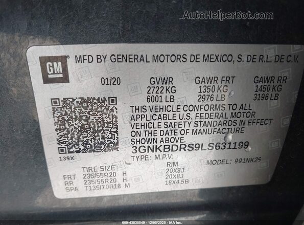 3GNKBDRS9LS631199 2020 CHEVROLET BLAZER Black Widok komory silnika