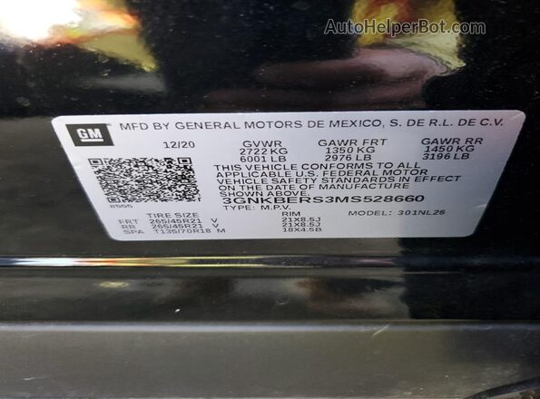 3GNKBERS3MS528660 2021 CHEVROLET BLAZER Black VIN կոդի պիտակի տեսք