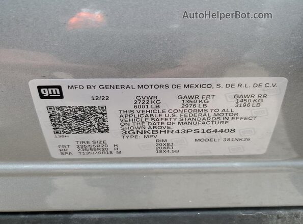 3GNKBHR43PS164408 2023 CHEVROLET BLAZER Silver Widok wnętrza 360 stopni