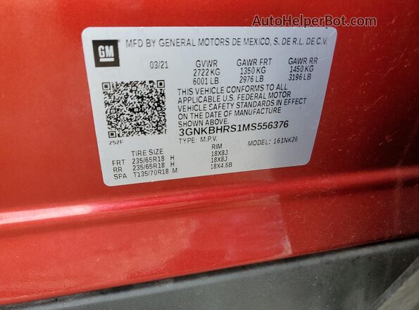 3GNKBHRS1MS556376 2021 CHEVROLET BLAZER Red Vista de la etiqueta del VIN