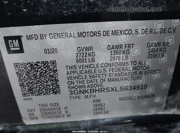 3GNKBHRSXLS634510 2020 CHEVROLET BLAZER Black 
