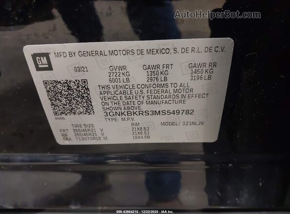 3GNKBKRS3MS549782 2021 CHEVROLET BLAZER Black ძრავის განყოფილების ხედი